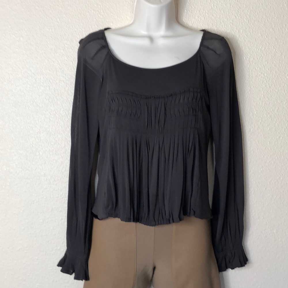 Yes Saint Laurent Brown Pleated Long Sleeve Top